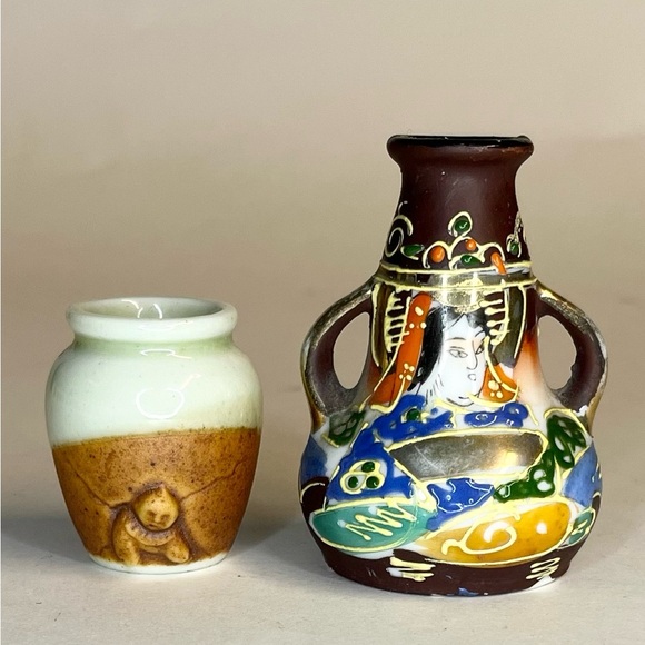 VTG 1950’s Satsuma Pottery Moriage Goldcastle & Occupied Japan Vase Lot Of 2 - Picture 1 of 5